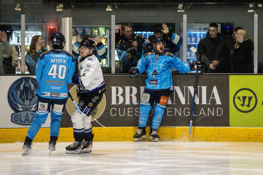 Matthew Gleason celebrates scoring.