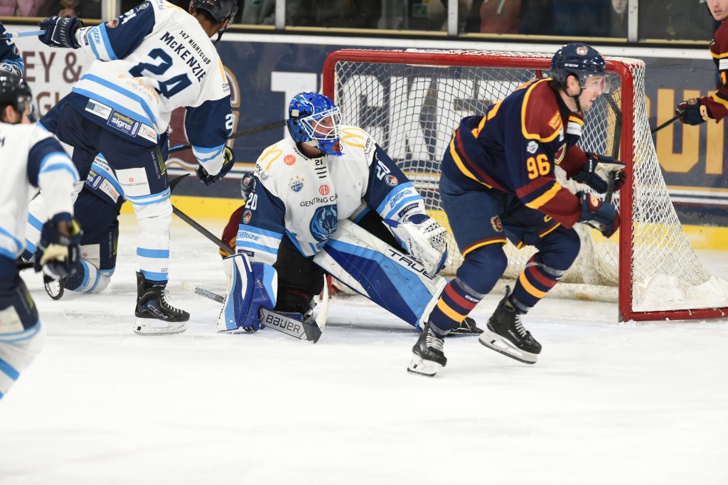 Goalie Mat Robson in action at Spectrum vs. Guildford Flames.
