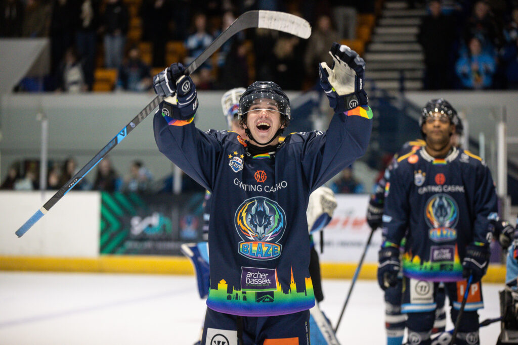 Robbins celebrates with the Blaze fans post-game.