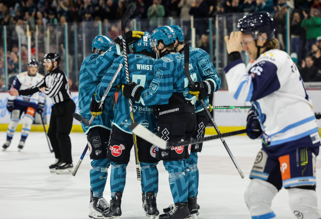Belfast Giants’ Carsen Twarynski celebrates scoring